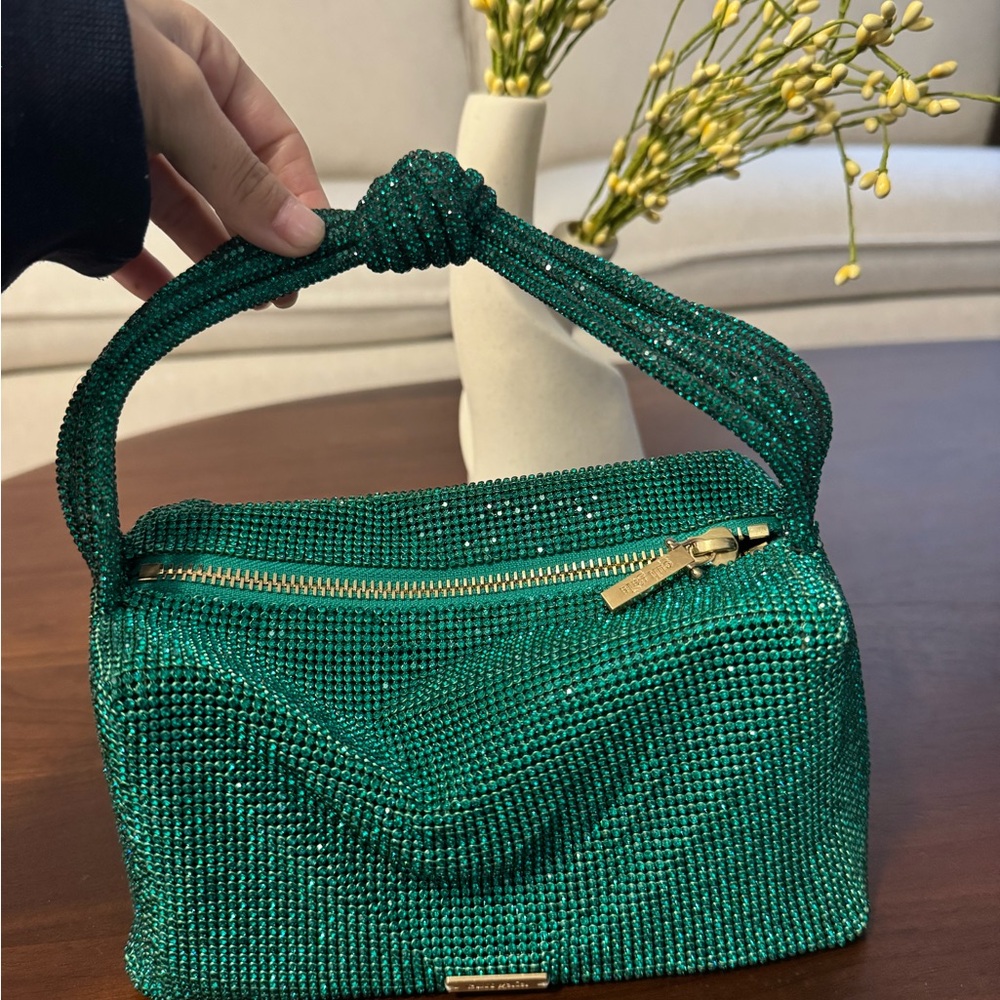 Cult Gaia Green Shoulder Bag with Rhinestones
